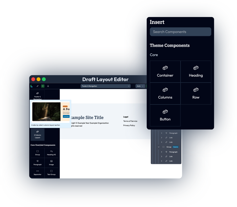 dl-editor-3 Illustration of Tailwind HTML code being automatically converted for WordPress visual editing